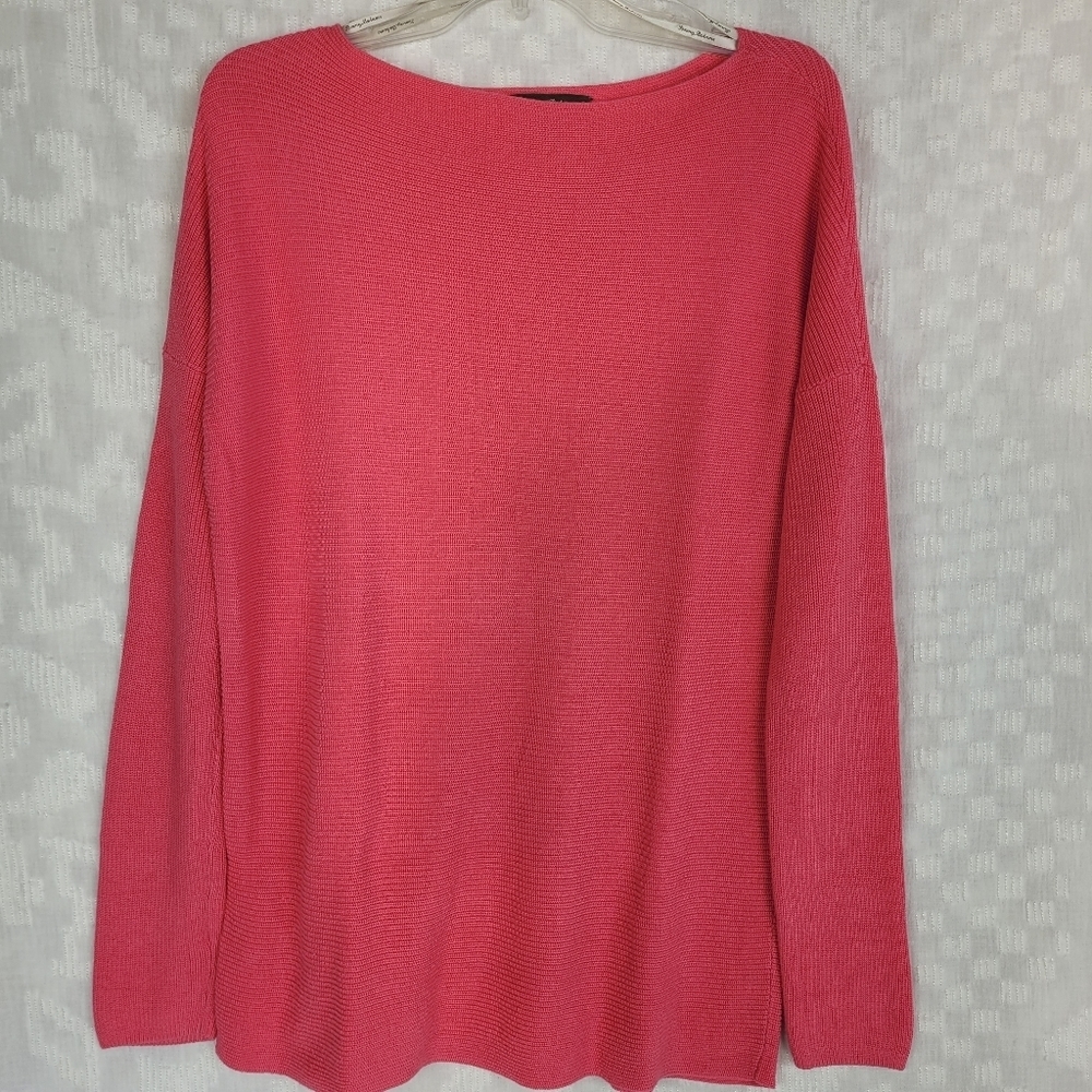 Tommy Bahama boatneck long sleeve ribbed cotton blend hot pink sweater beach PS